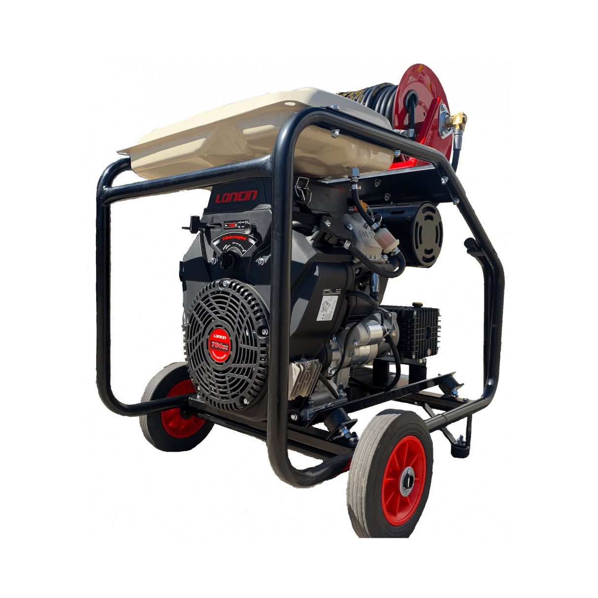 Loncin 764cc Twin Cylinder 41Lpm Interpump Industrial Pressure Washer with 40Mtr Reel